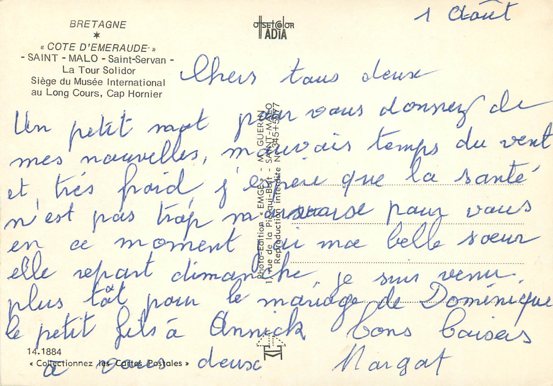 Saint-Servan — La Tour Solidor — Éditeur Emgé, n° 5479 — Reverso