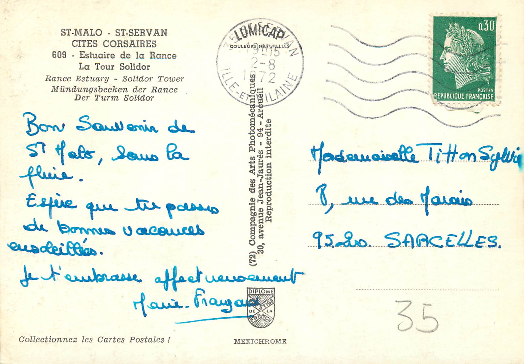 La Torre Solidor — Estuario de la Rance — Editor IRIS — Reverso