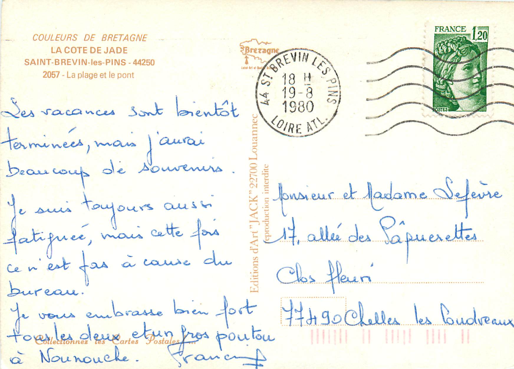 CPM Couleurs de Bretagne La Cote de Jade Saint Brevin Les Pins — Back