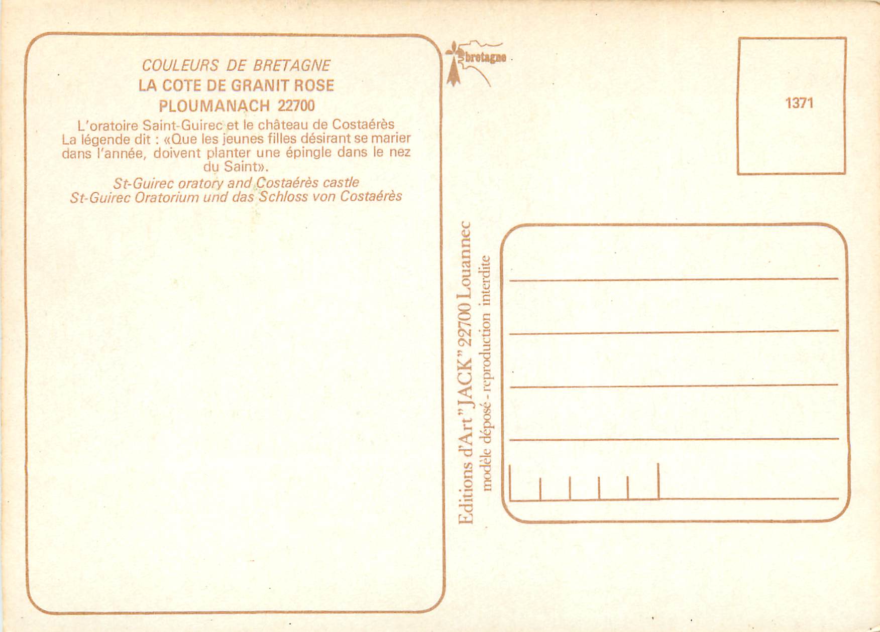 La Légende de Saint-Guirec — PLOUMANACH — Éditions d'Art 'JACK' n°22700 — Reverso