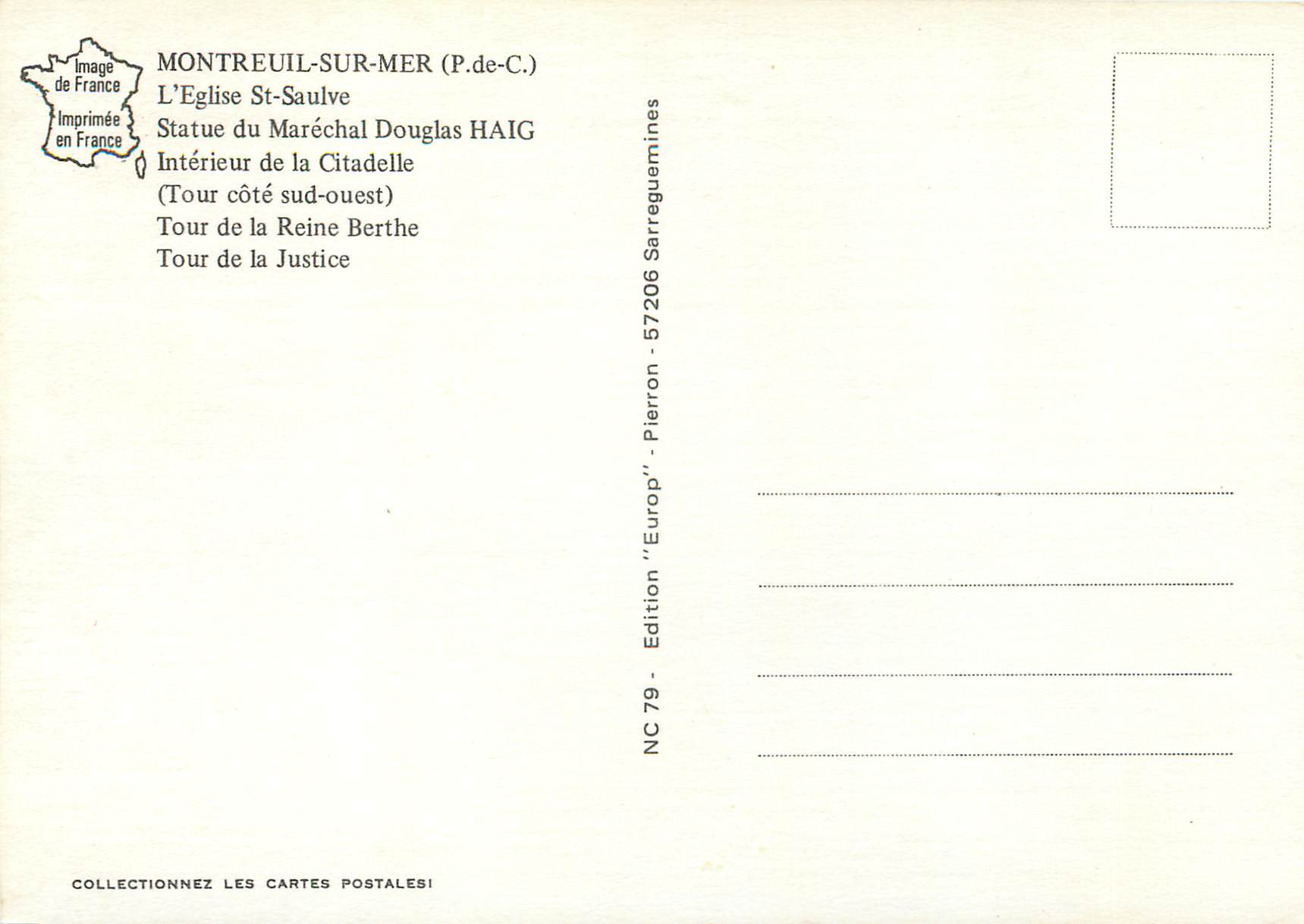 CPM Montreuil sur Mer (P et C) L'Eglise St Saulve — Back