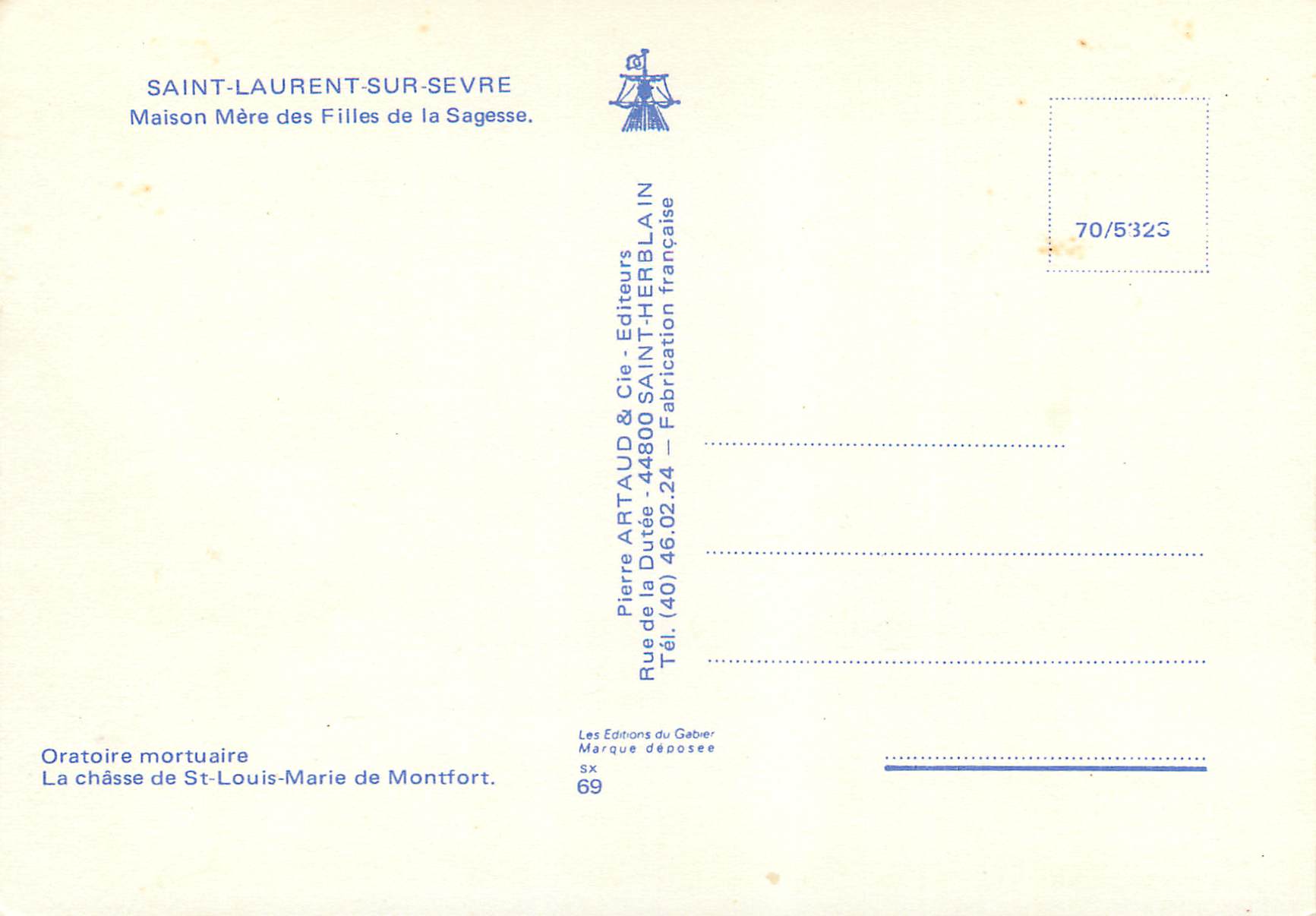 CPM Saint Laurent sur Sevre Maison des Filles de la Sagesse — Rückseite