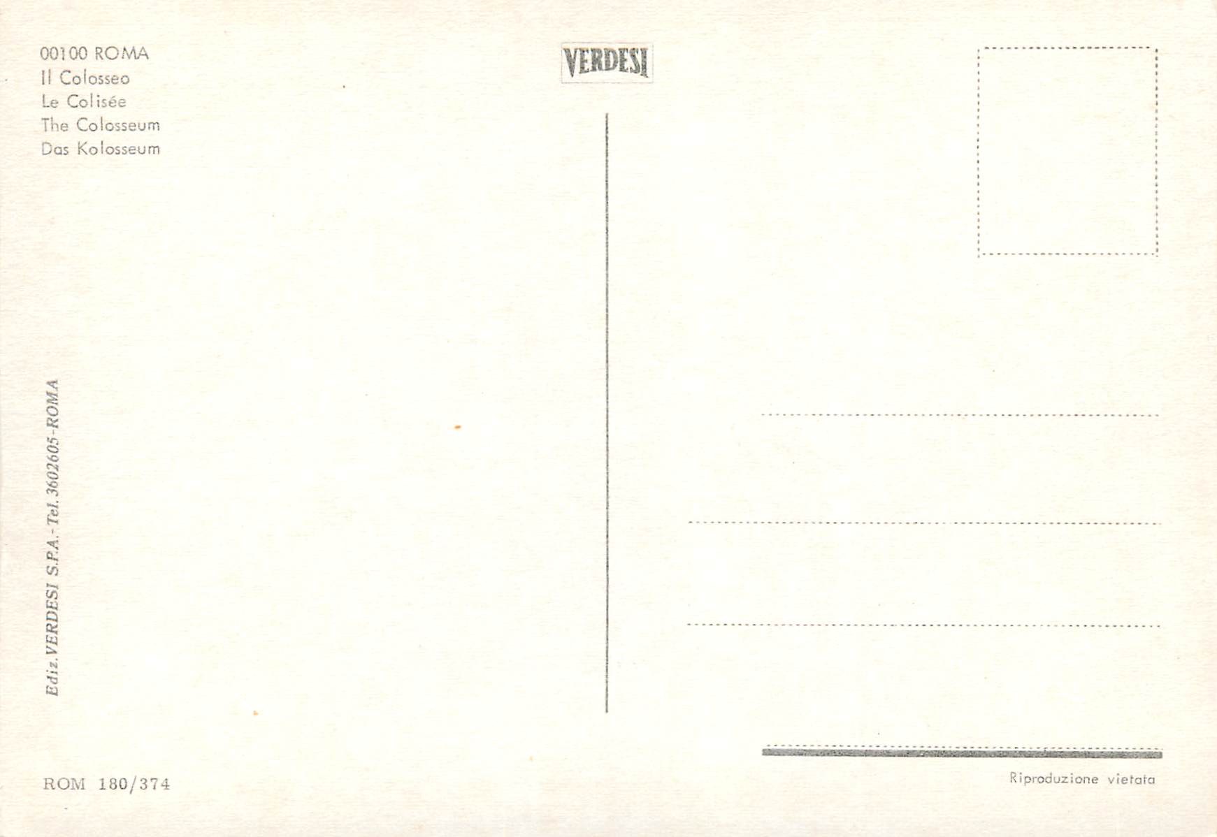 CPM Roma Le Colisee — Verso