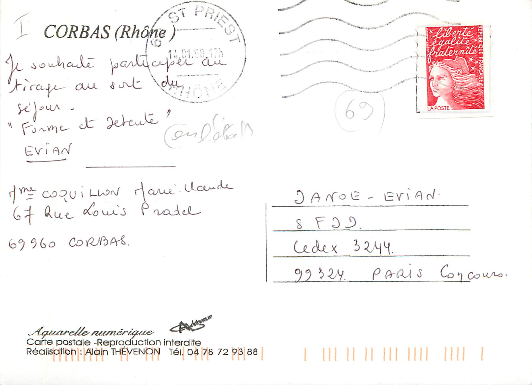 Corbas — vue du village avec église — Alain Thévenon, n° 72 93 88 — Verso