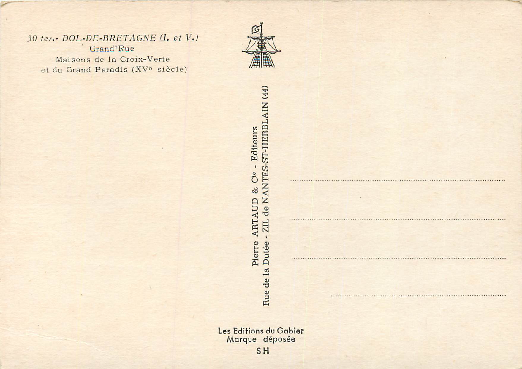 CPM Dol de Bretagne (I et V) Grand Rue Maison de la Croix Verte — Verso
