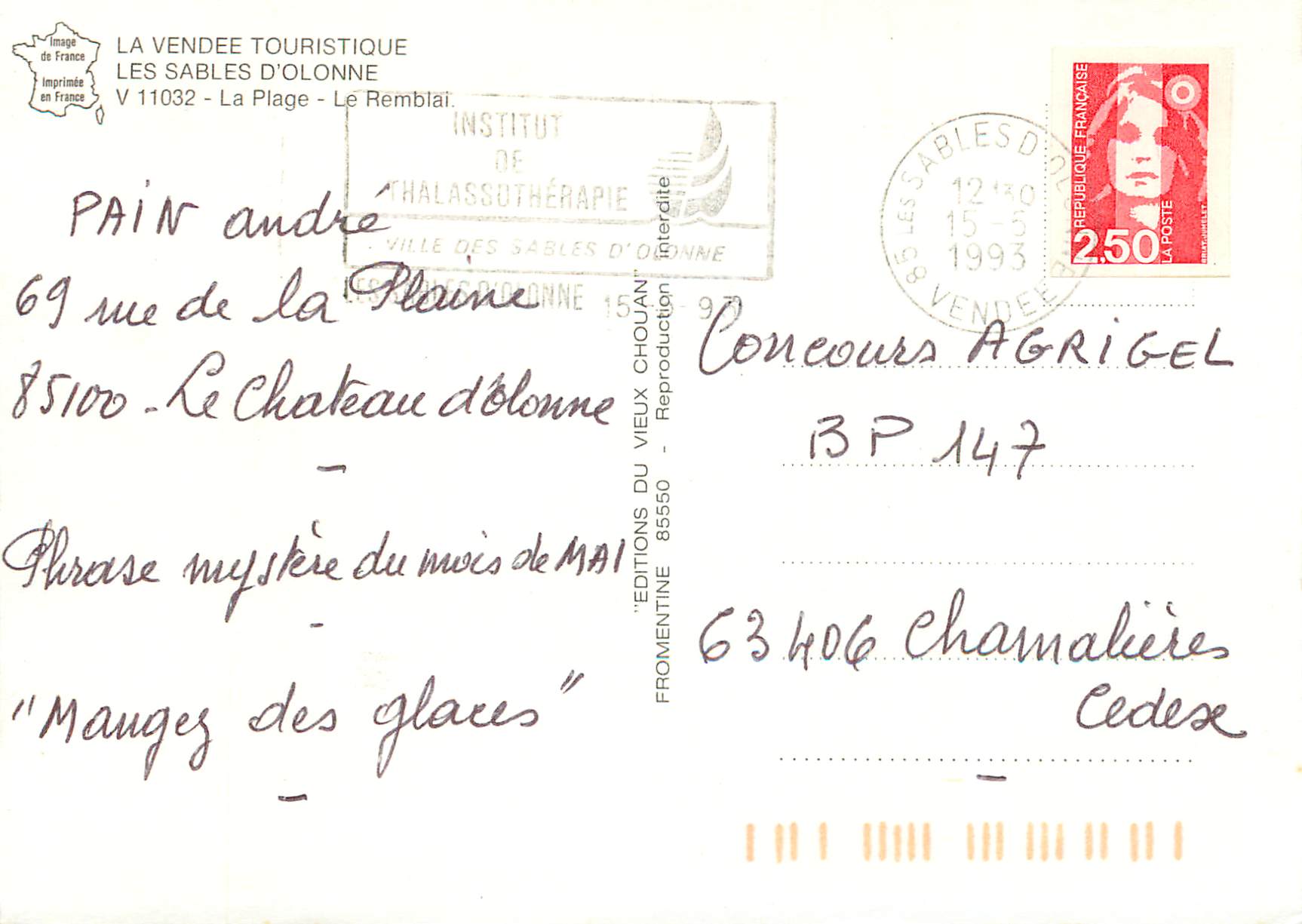 CPM Les Sables D'Olonne La Vendee Touristique La Plage — Rückseite
