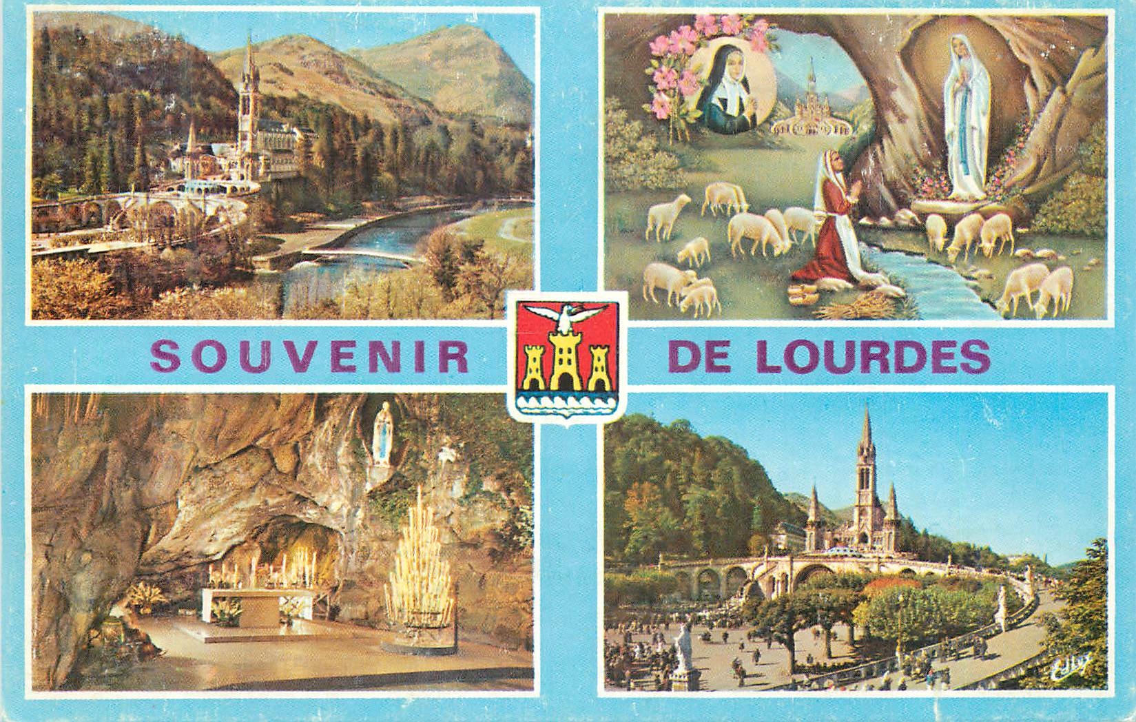 CPM Souvenir de Lourdes Lourdes L'Apparitions La Basilique et la Grotte