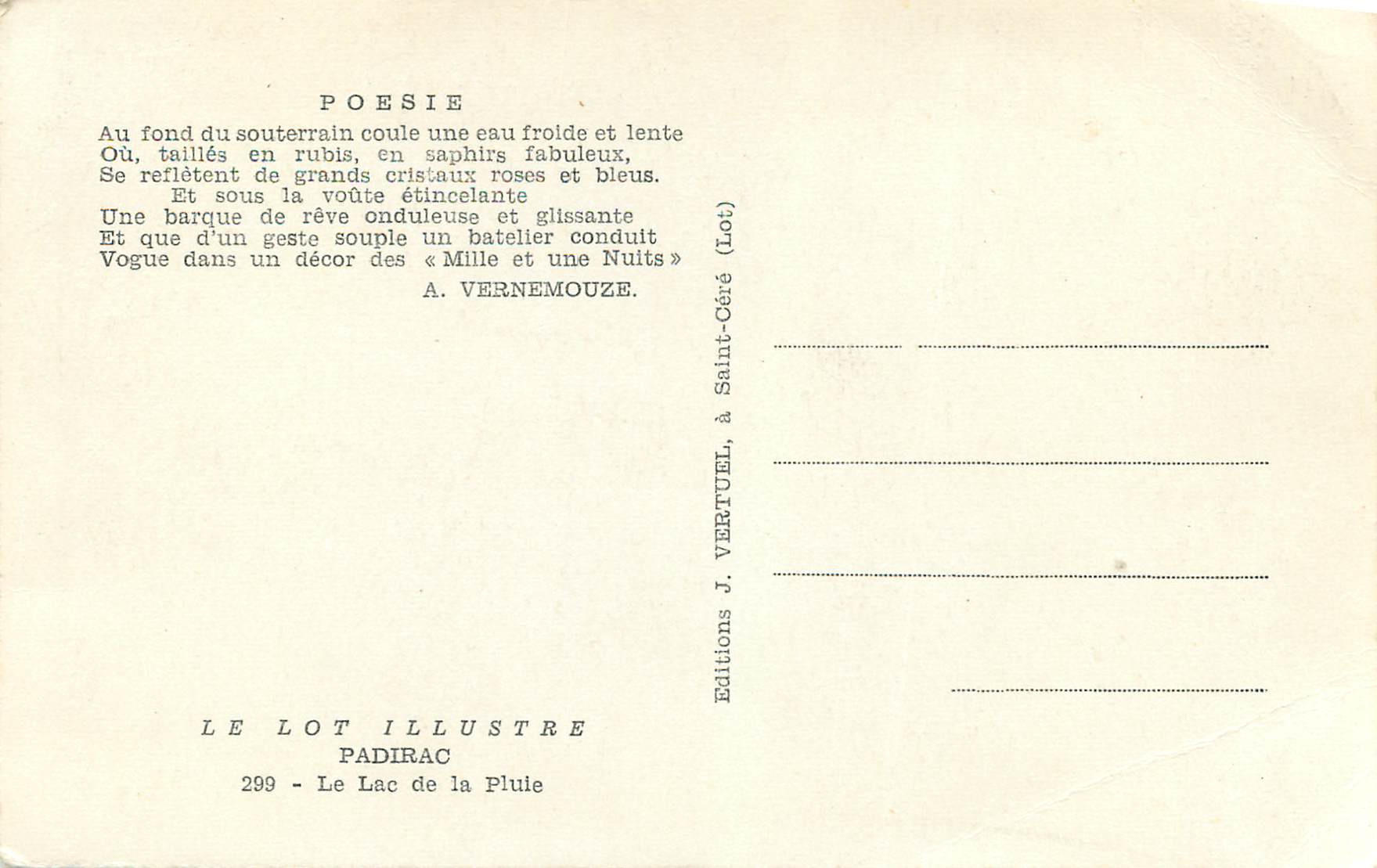 CPM Le Lot Illustre Padirac Le Lac de la Pluid — Rückseite