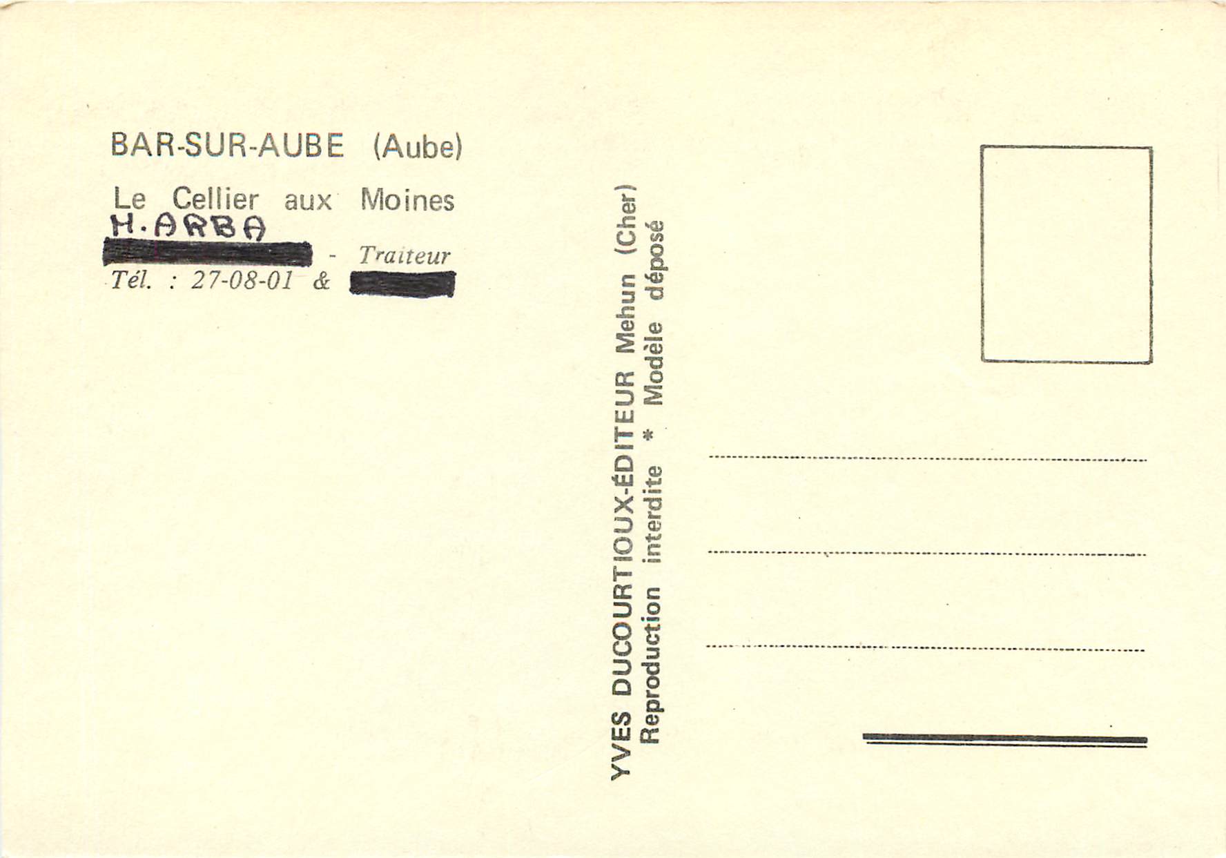 CPM Bar sur Aube (Aube) Le Cellier aux Moines — Back