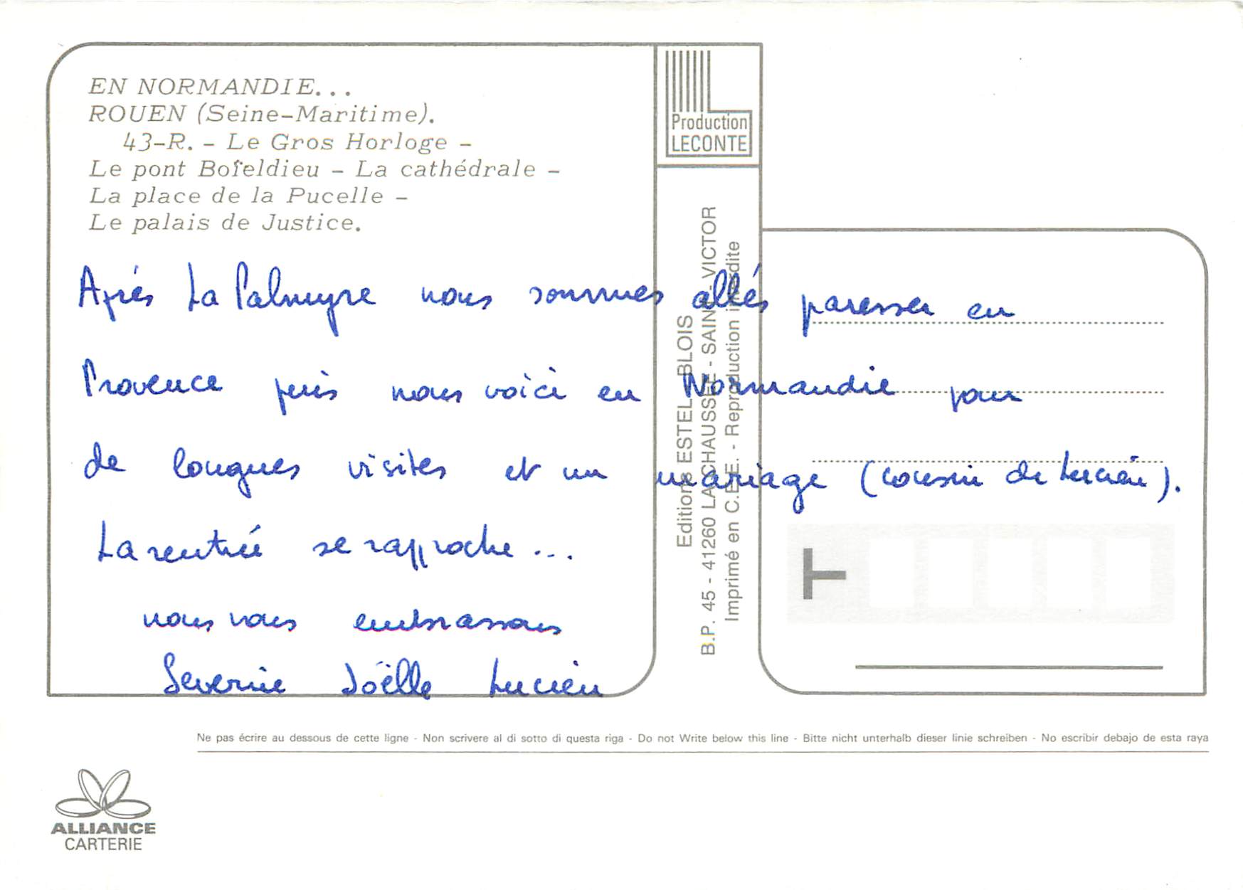 CPM En Normandie Rouen (Seine Maritime) Le Gros Horloge La Cathedrale — Rückseite