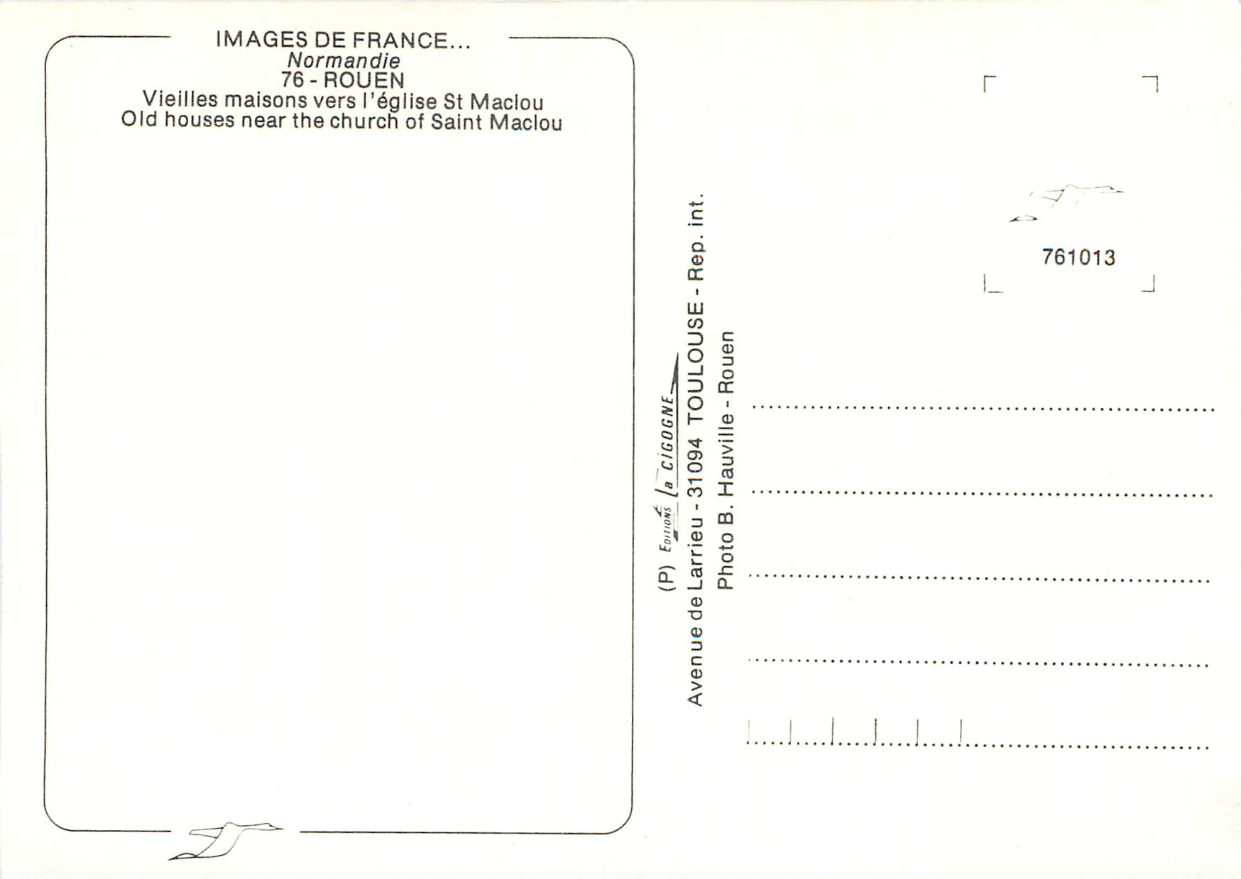 CPM Images de France Normandie 76 Rouen Vieilles Maisons vers L'Eglise St Maclou — Verso