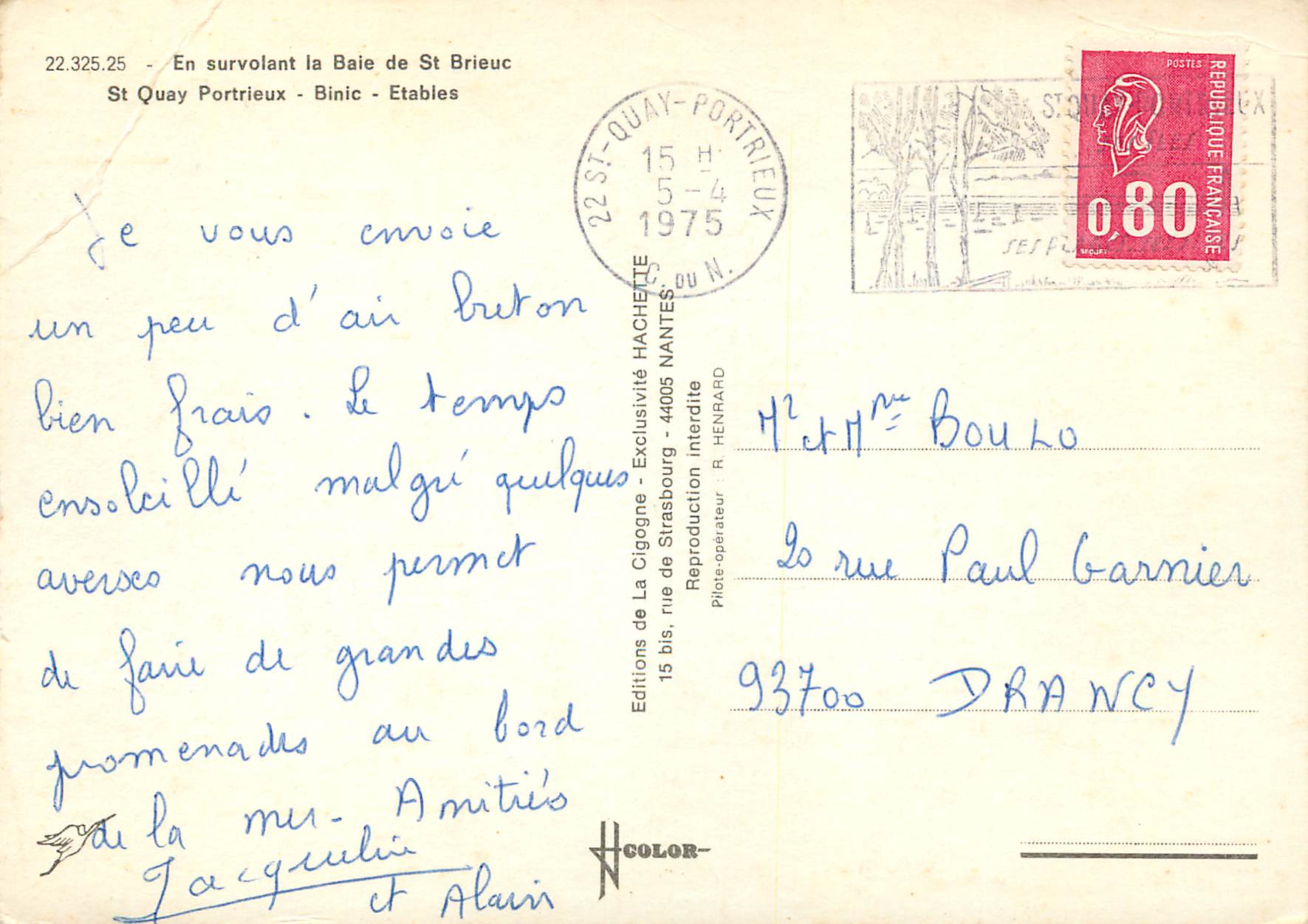 La Cigogne — Vue aérienne de la Baie de St Brieuc — Éditions de La Cigogne — Rückseite
