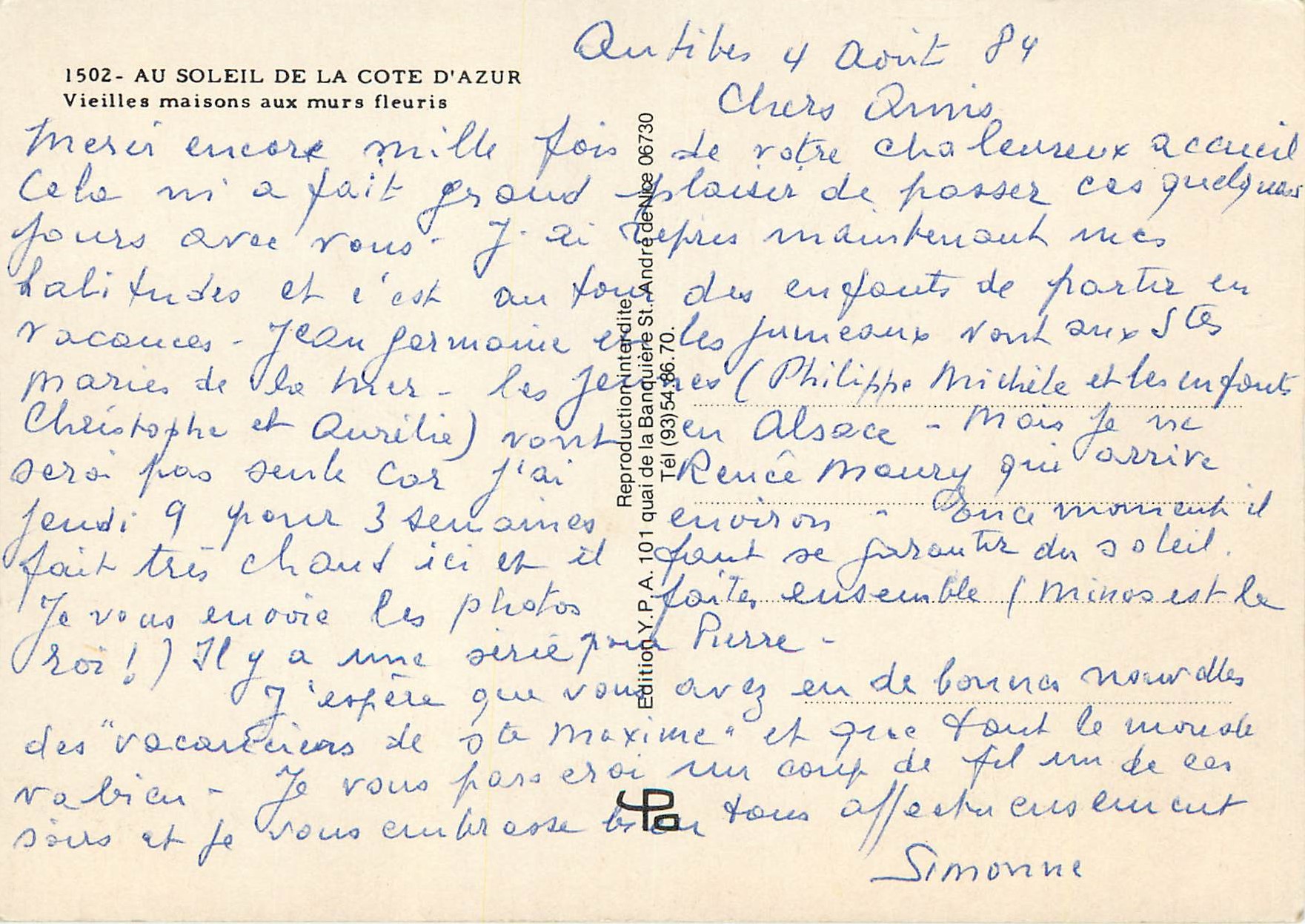 CPM Au Soleil de la Cote d'Azur Vieilles Maisons aux Murs Fleuris — Rückseite