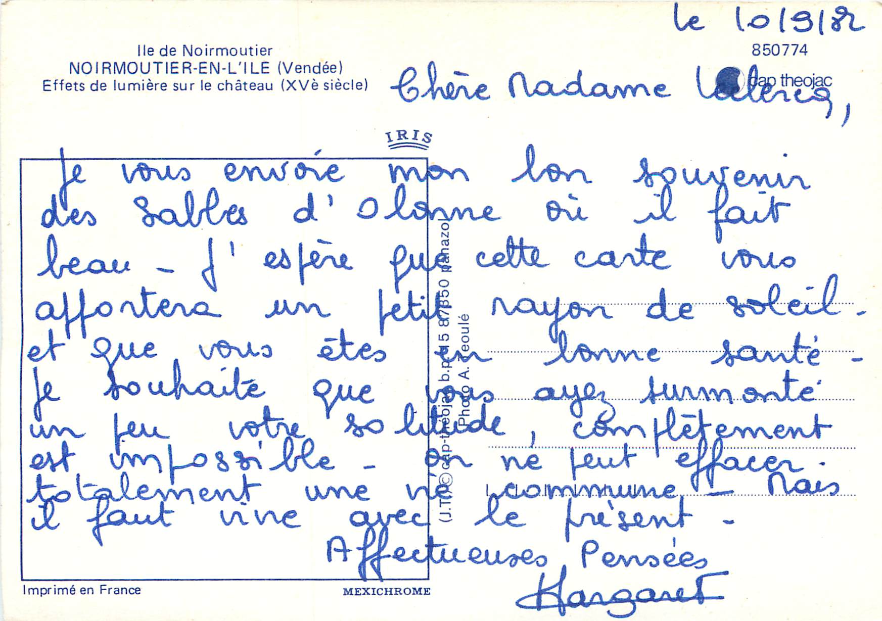 CPM Noirmoutier en l'Ile (Vendee) Effet de Lumiere sur le Chateau (XVe Siecle) — Back