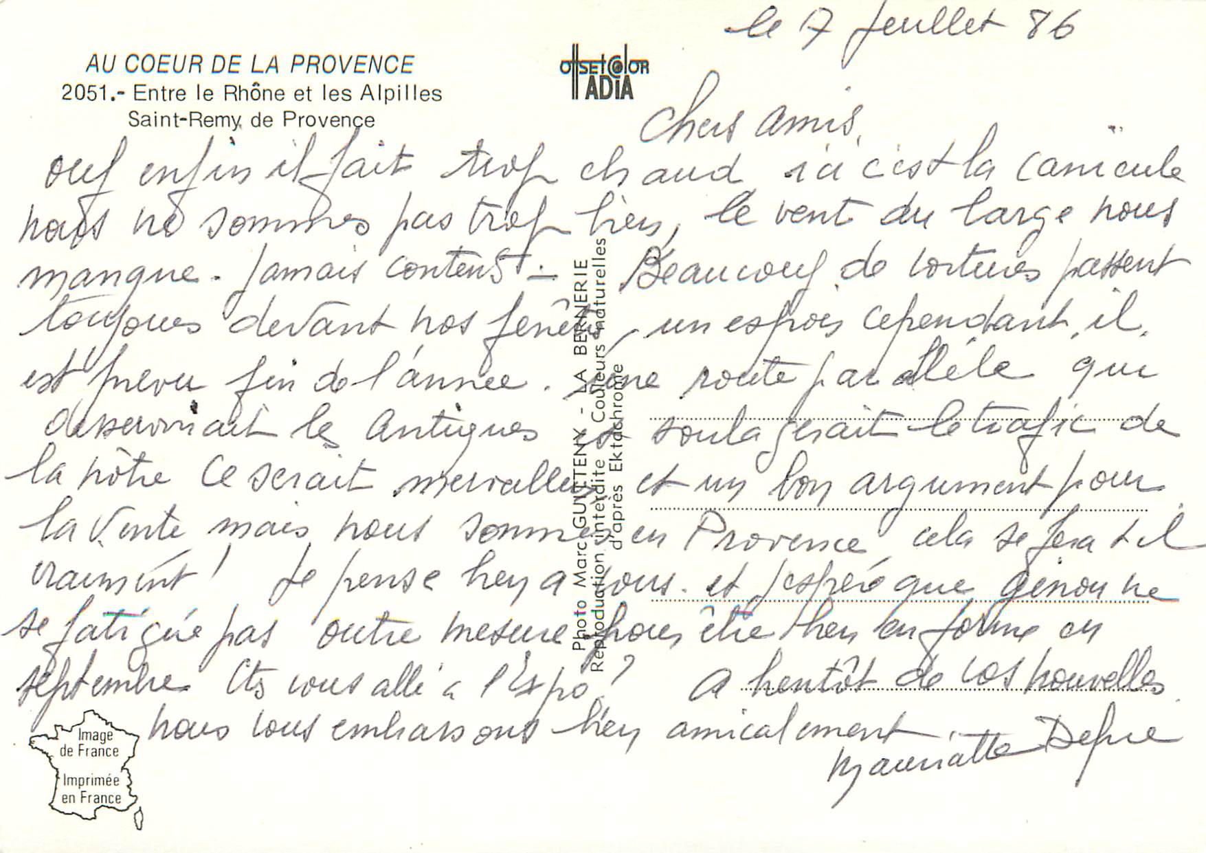 CPM St Remy de Provence Terre des Arts Vincent Van Gogh — Rückseite