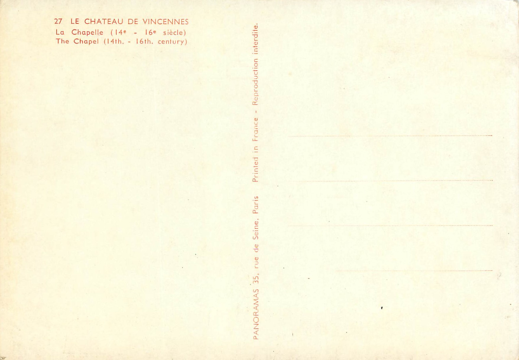 Chapelle du Château de Vincennes — 14e - 16e siècle — Panoramás, Paris — Verso