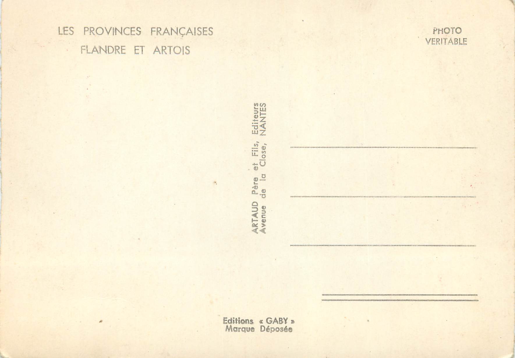 CPM Les Provinces Francaises Flandre et Artois — Back