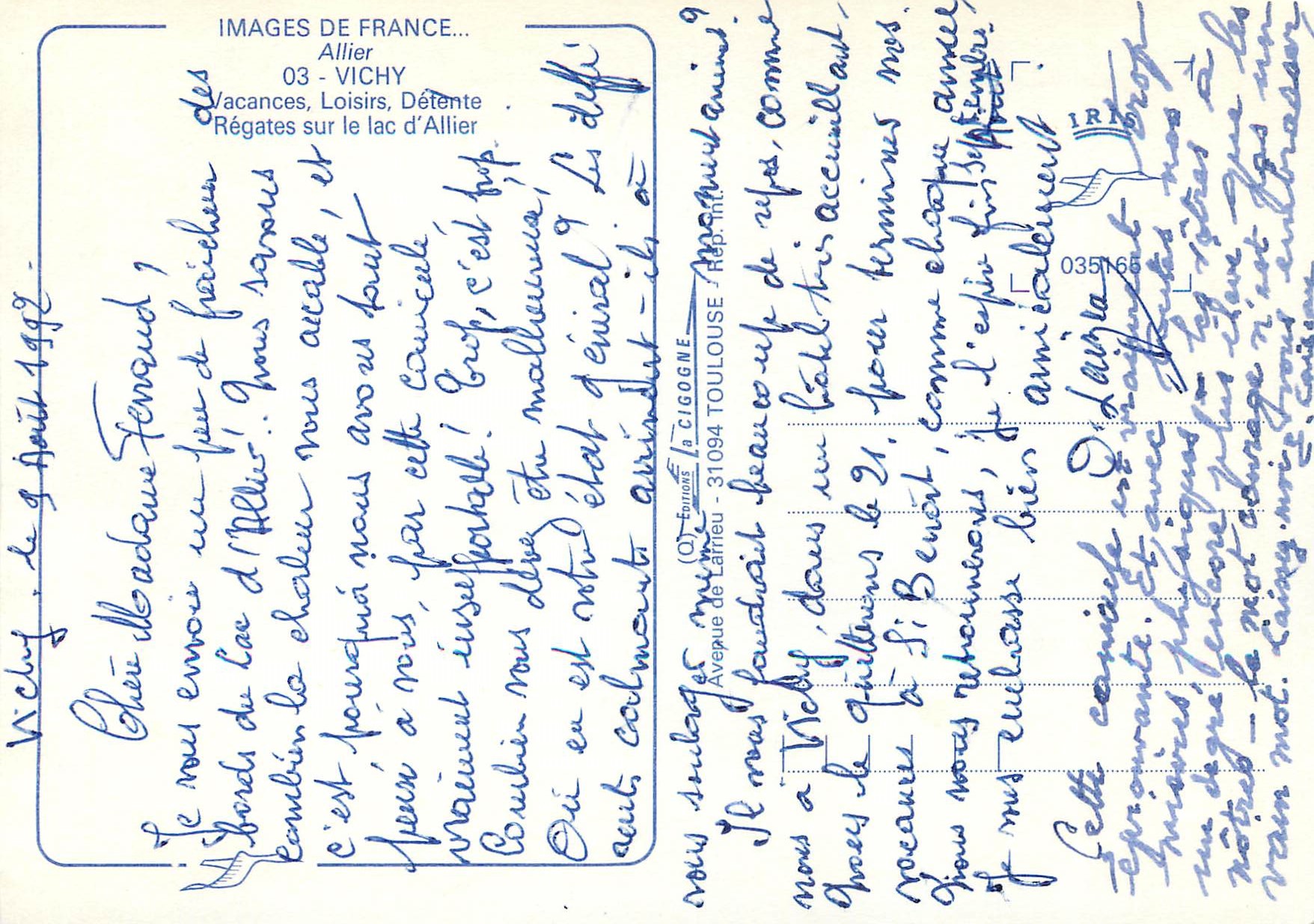 CPM Images de France Allier Vichy Vacances Loisirs Detente — Verso
