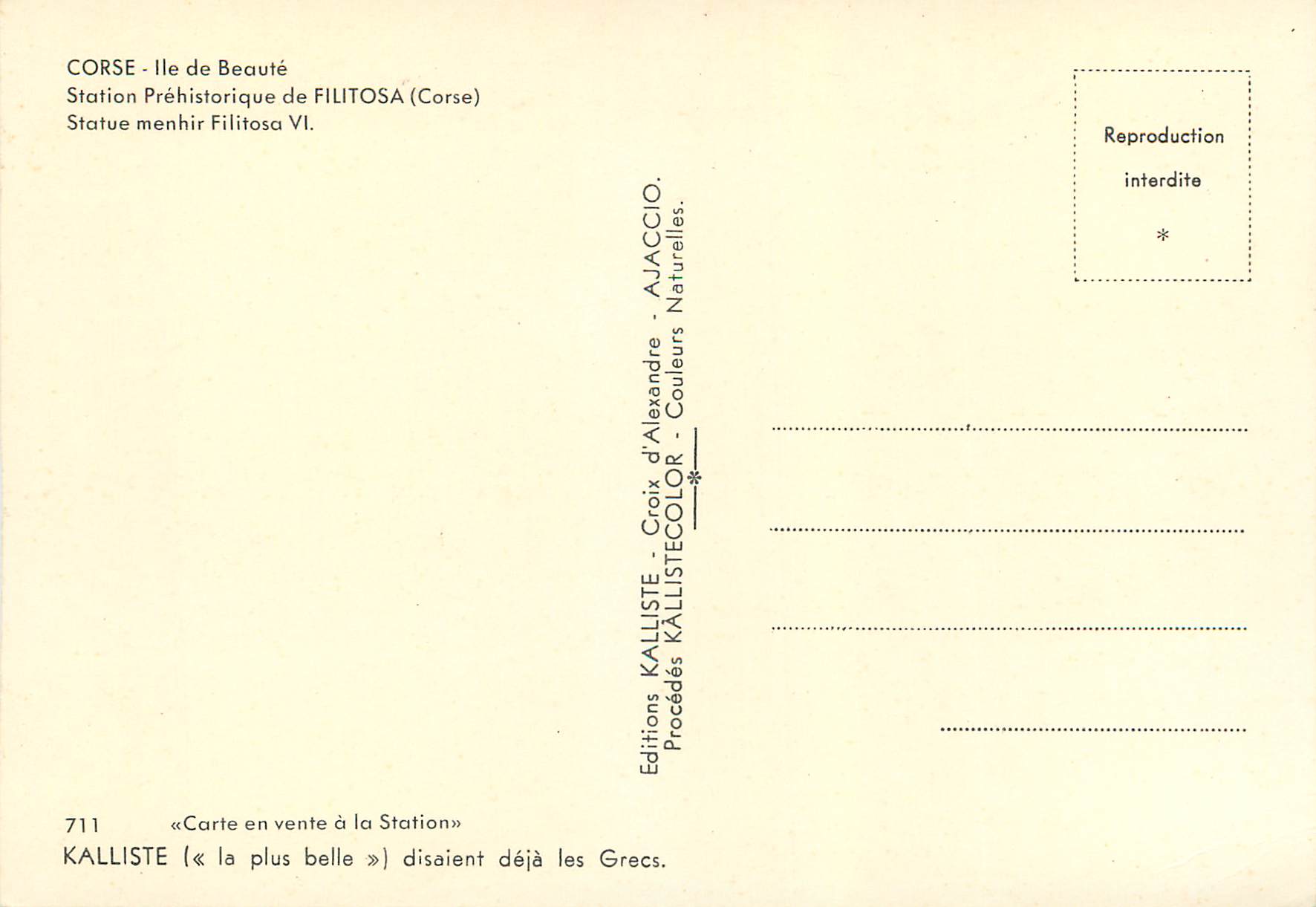 Statue menhir Filitosa VI — Station Préhistorique de Filitosa — Éditions KALLISTE — Verso