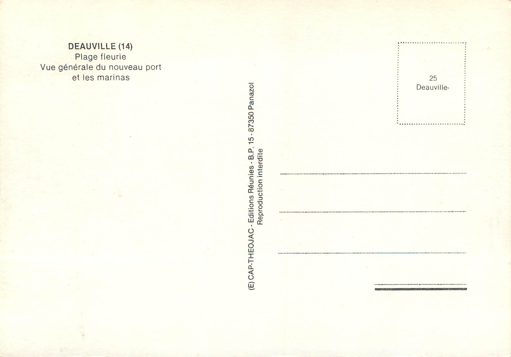 Deauville (14) — Plage fleurie, vue générale du nouveau port et les marinas — Éditions Réunies — Verso