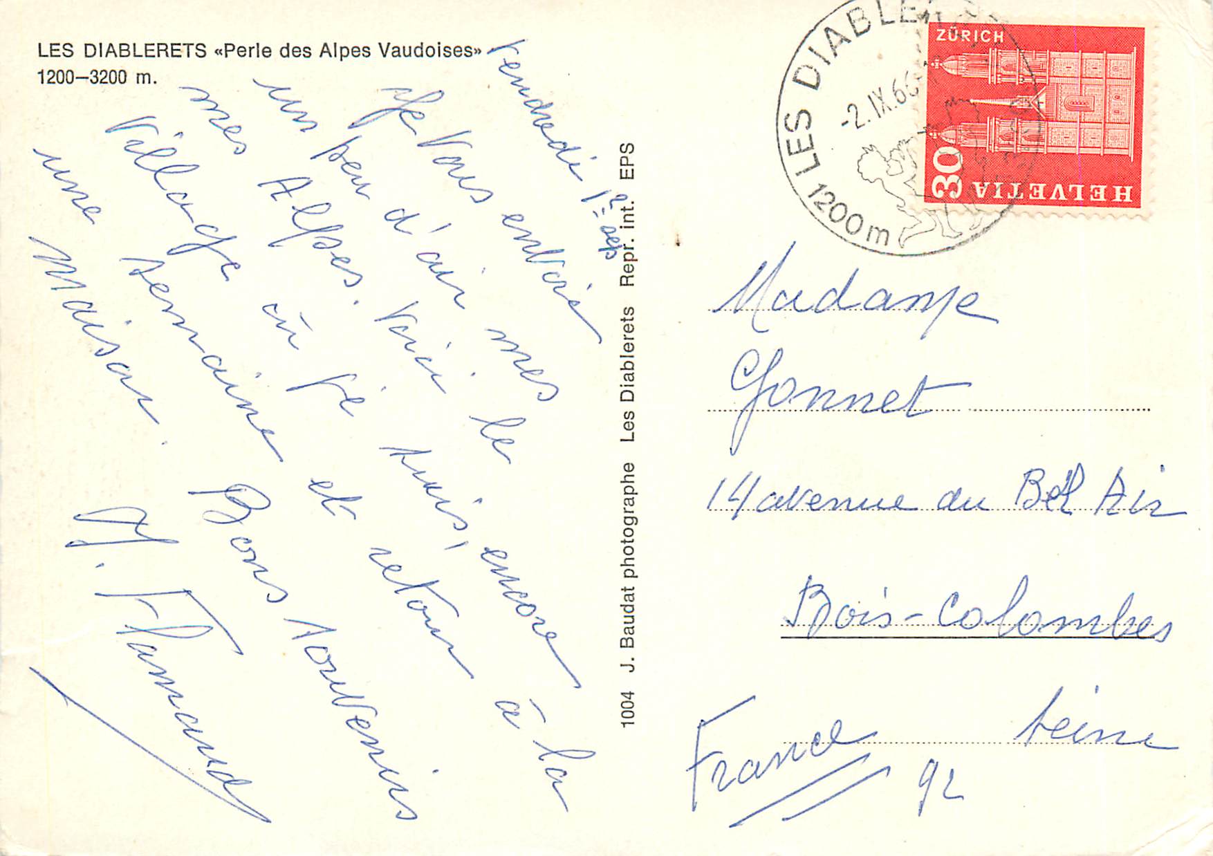CPM les Diablerets Perle des Alpes Vaudoises 1200 3200m — Back