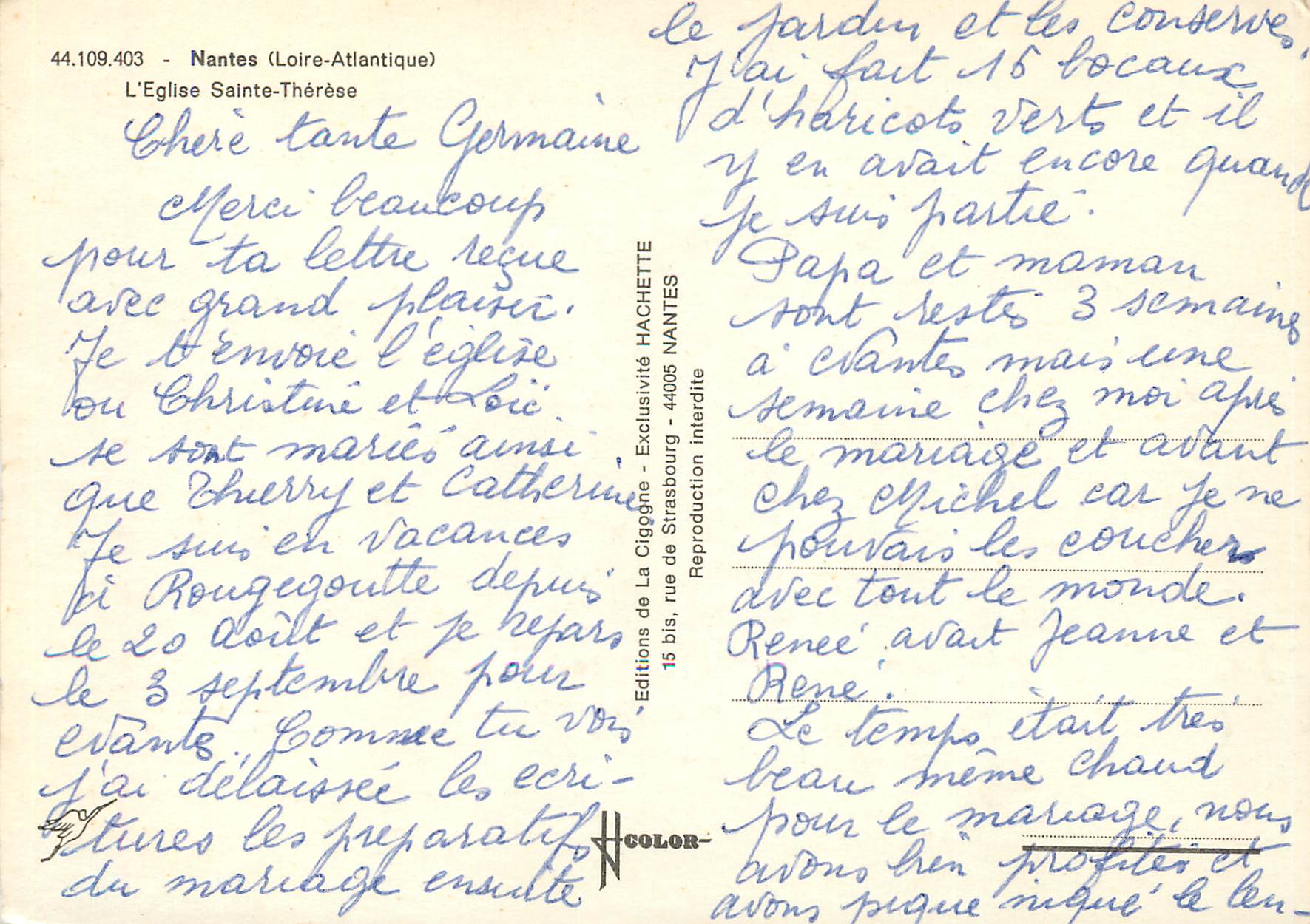 CPM Nantes (Loire Atlantique) l'Eglise Sainte Therese — Verso