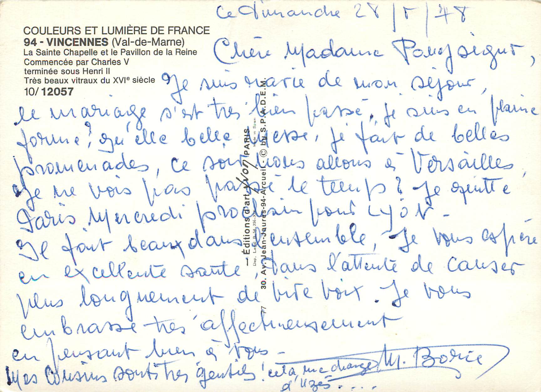 CPM Vincennes (Val de Marne) la Sainte Chapelle et le Pavillon de la Reine — Rückseite