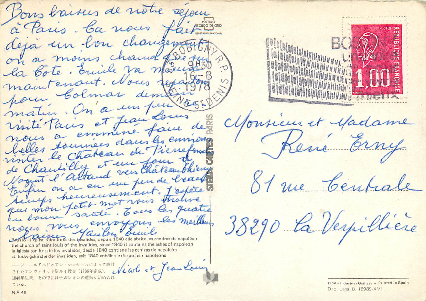 CPM Paris Eglise Saint Louis des Invalides — Verso