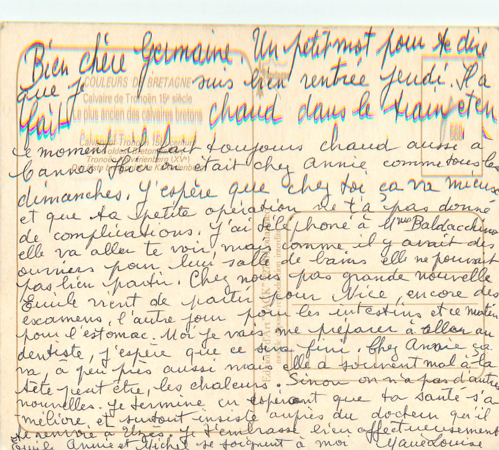 CPM Couleur de Bretagne Folklore Calvaire de Tronoen — Back