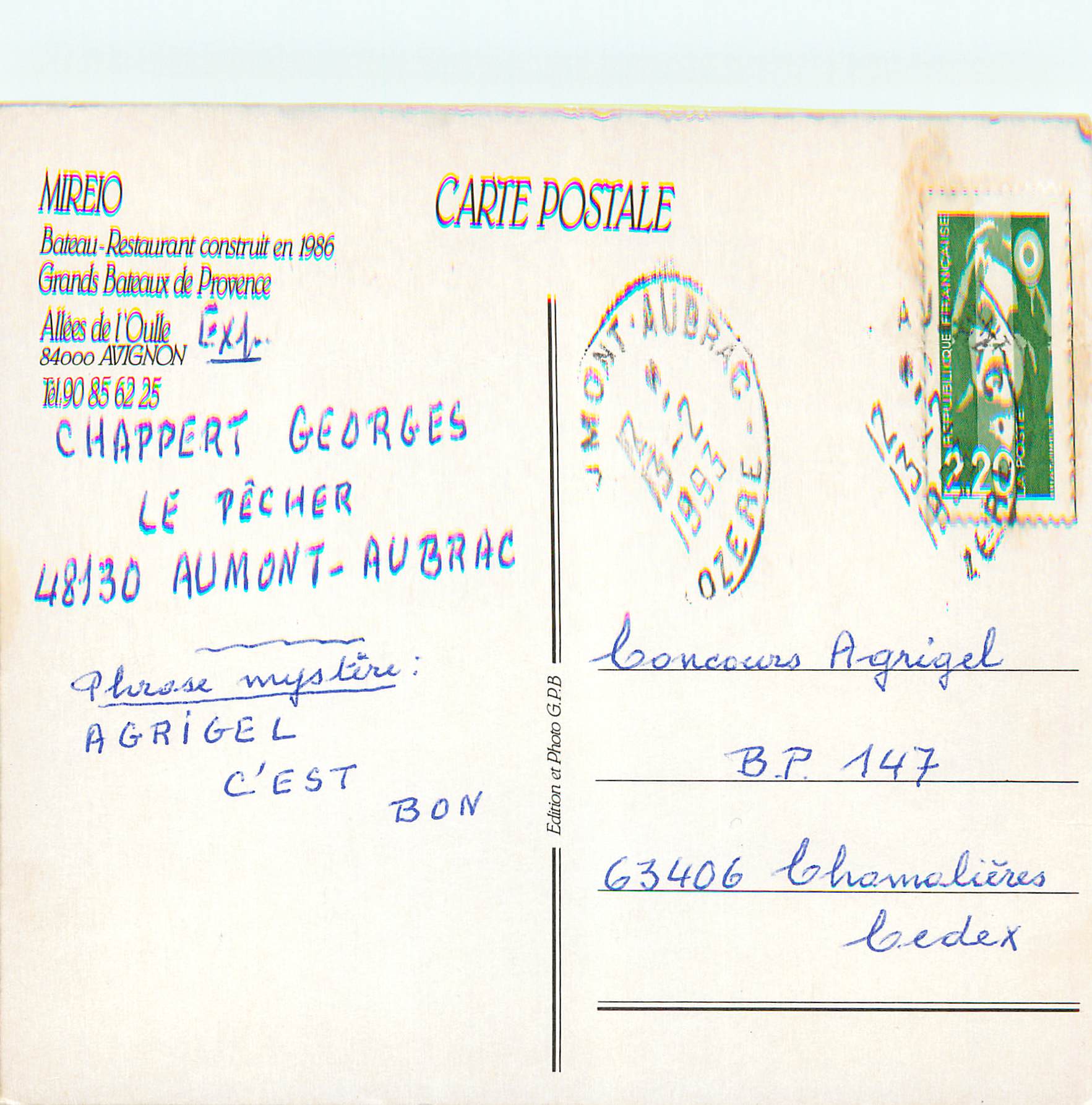CPM Mitreio Bateau Restaurant Construit en 1986 Grands Bateaux de Provence — Verso