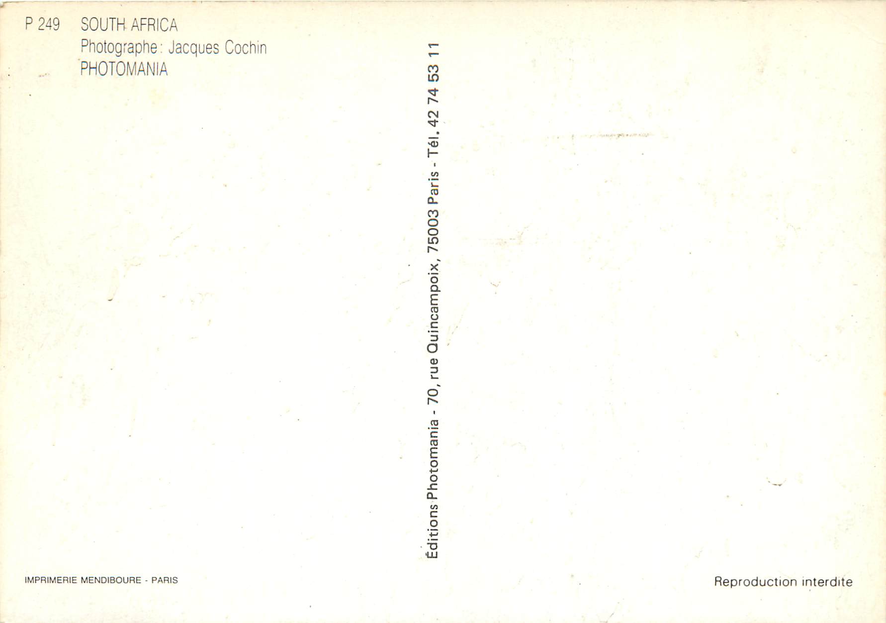 CPM South Africa Photographe Jacques Cochin Photomania Golf — Rückseite