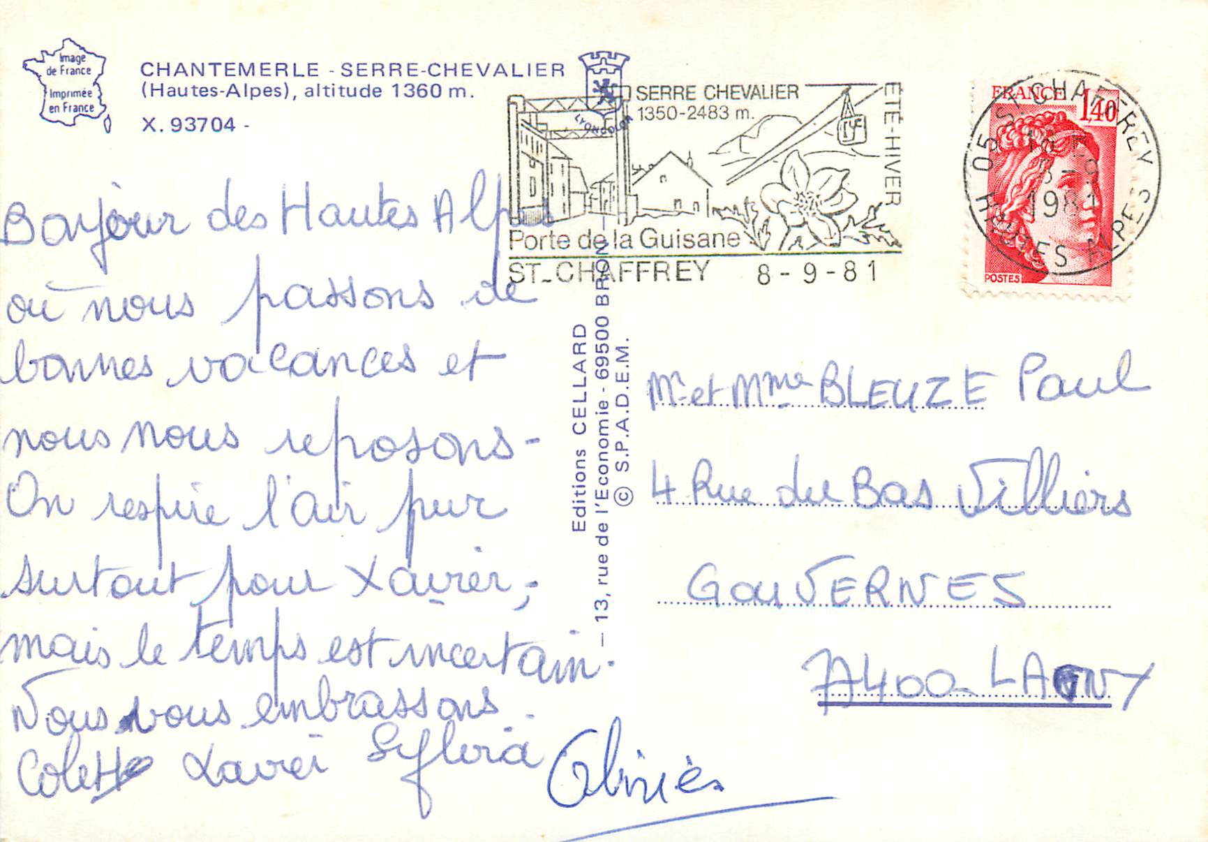 Chantemerle — vue panoramique et rue — Éditions Cellard — Rückseite