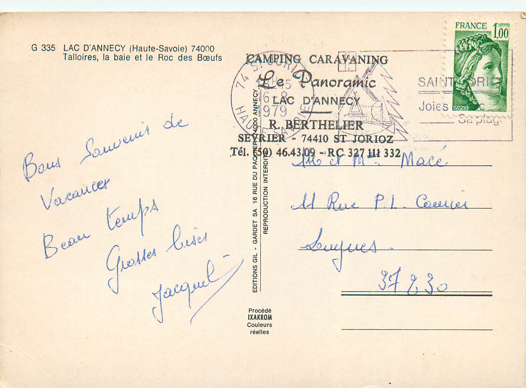 Lac d'Annecy — Talloires, la baie et le Roc des Bœufs — Éditions Gil, n° G 335 — Rückseite