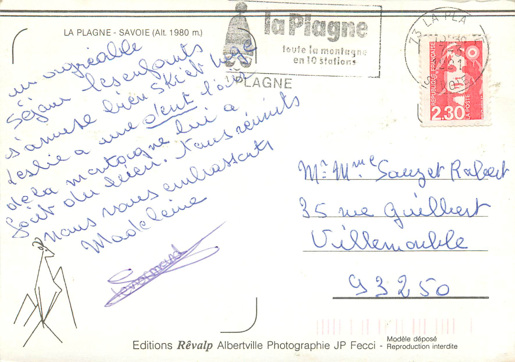 CPM La Plagne Savoie (Alt 1980 m) — Rückseite