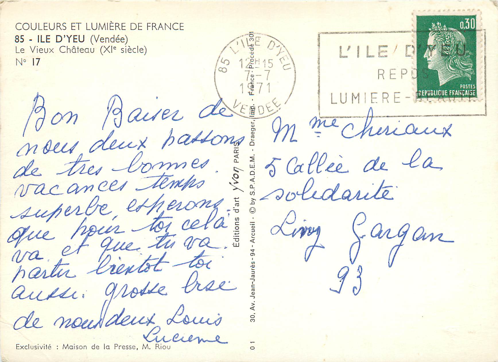 CPM Couleurs et Lumiere de France Ile D'Yeu Vendee Le Vieux Chateau (XIe Siecle — Back