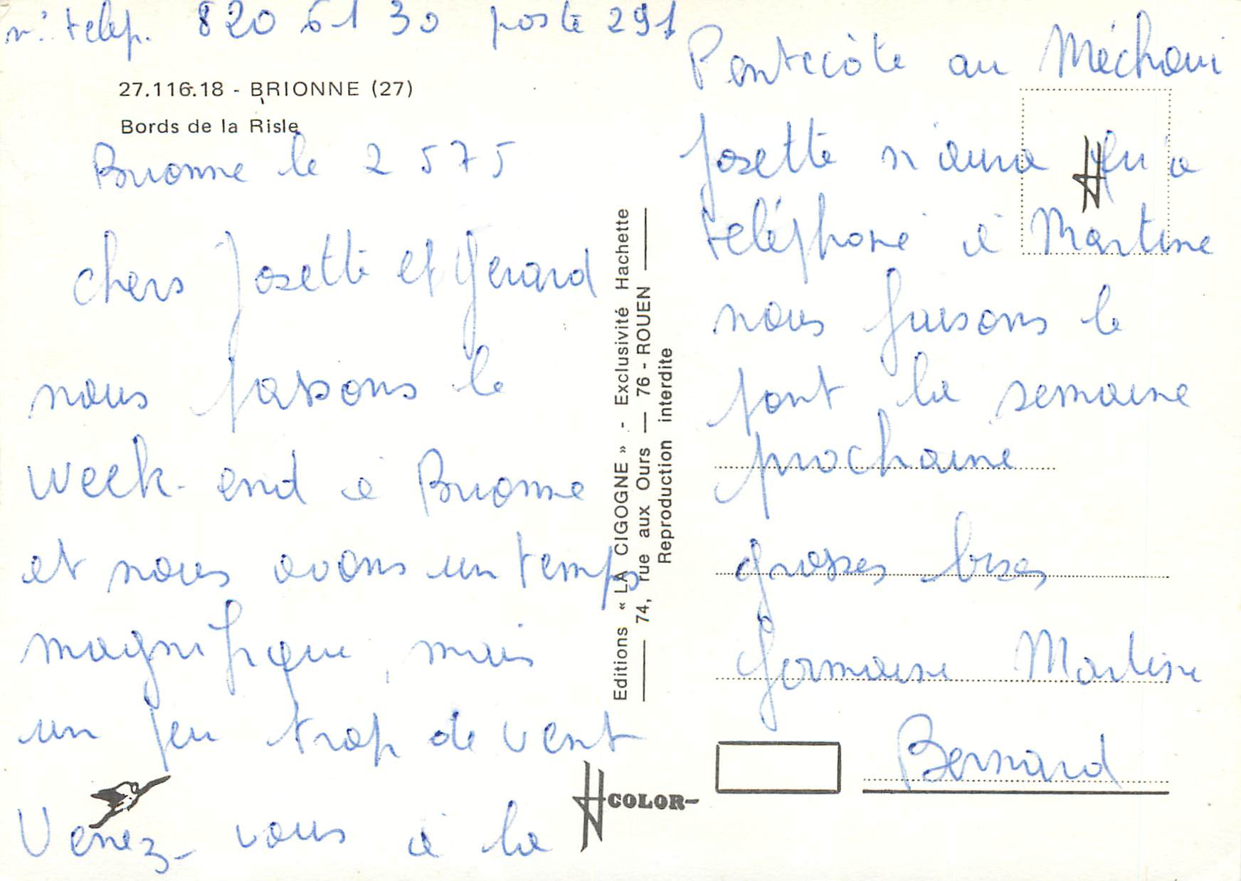 CPM Brionne (27) Bords de la Risle — Rückseite