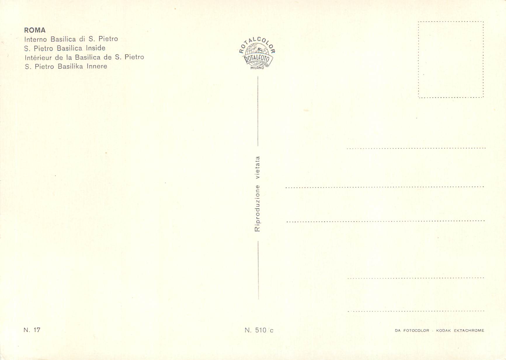 CPM Roma Interieur de la Basilica de S Pietro — Rückseite