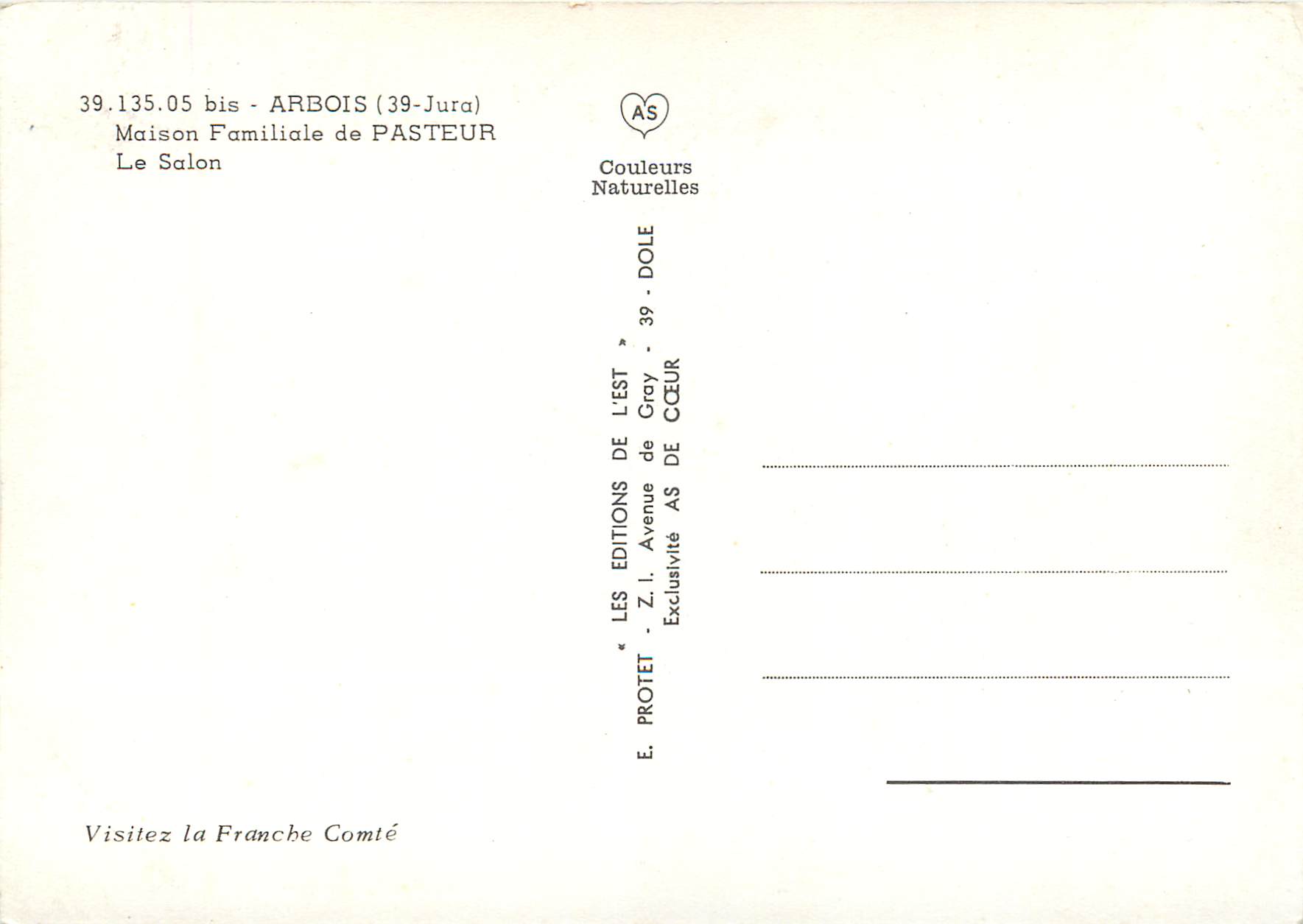 CPM Arbois (Jura) Maison familiale de Pasteur le Salon — Back