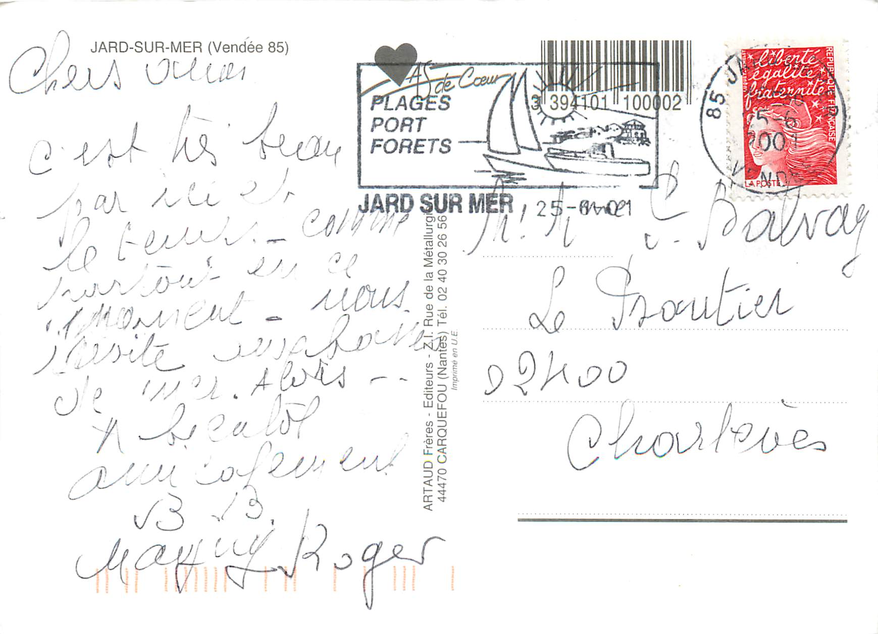 Jard-sur-Mer — vue panoramique et plages — éditeur ARTAUD Frères — Verso