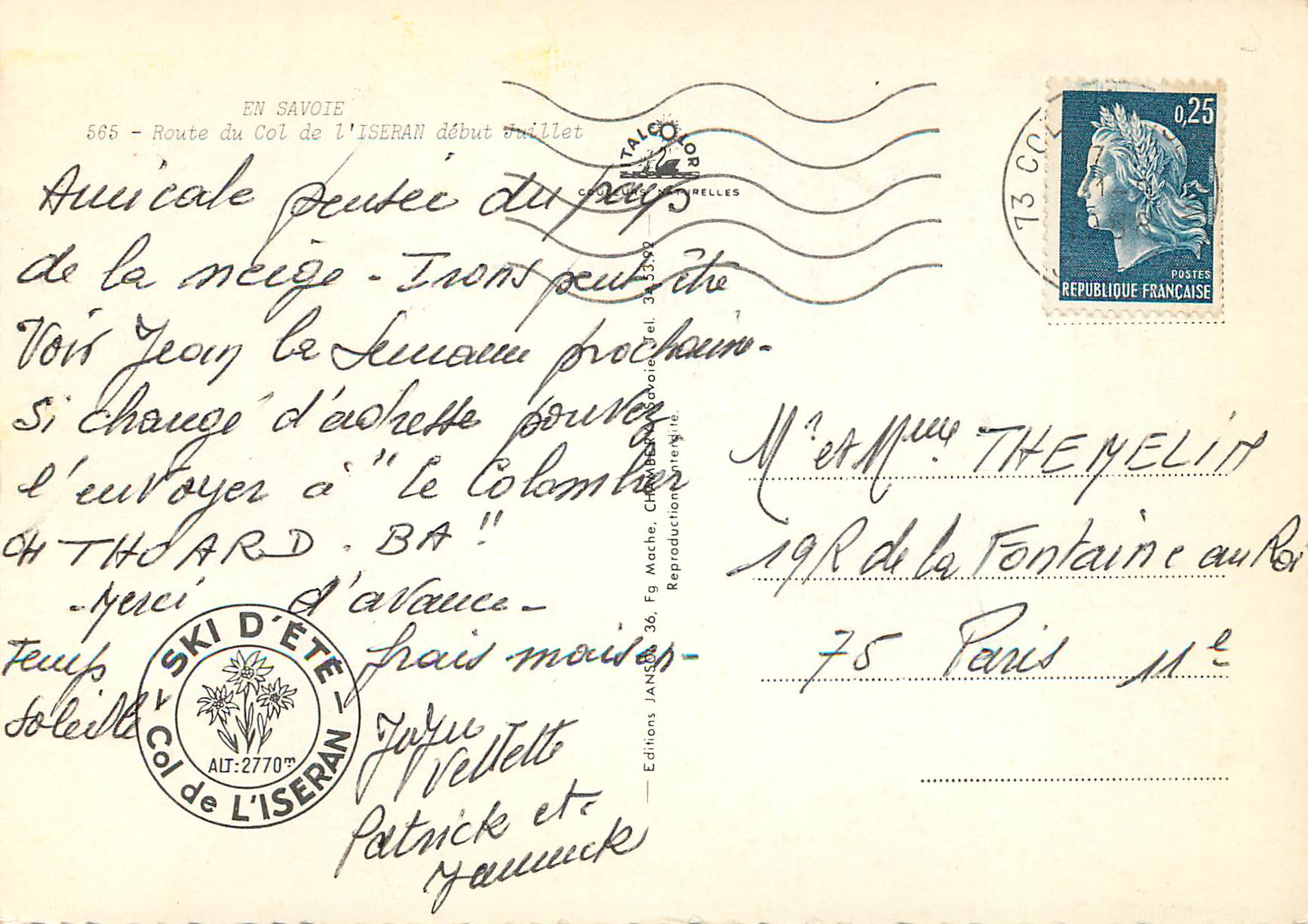 CPM en Savoie Route du Col de l'Iseran — Rückseite