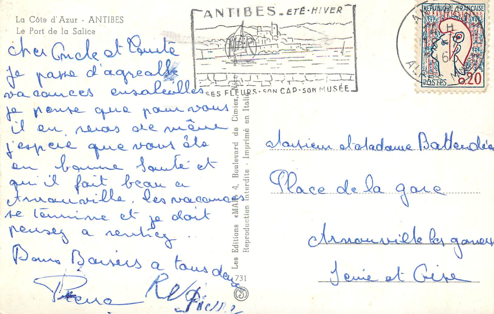 CPM Antibes la Cote d'Azur le Port de la Salice Bateaux — Rückseite