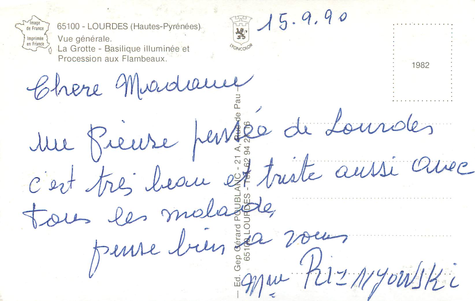 CPM Lourdes (Hautes Pyrenees) vue Generale la Grotte — Verso