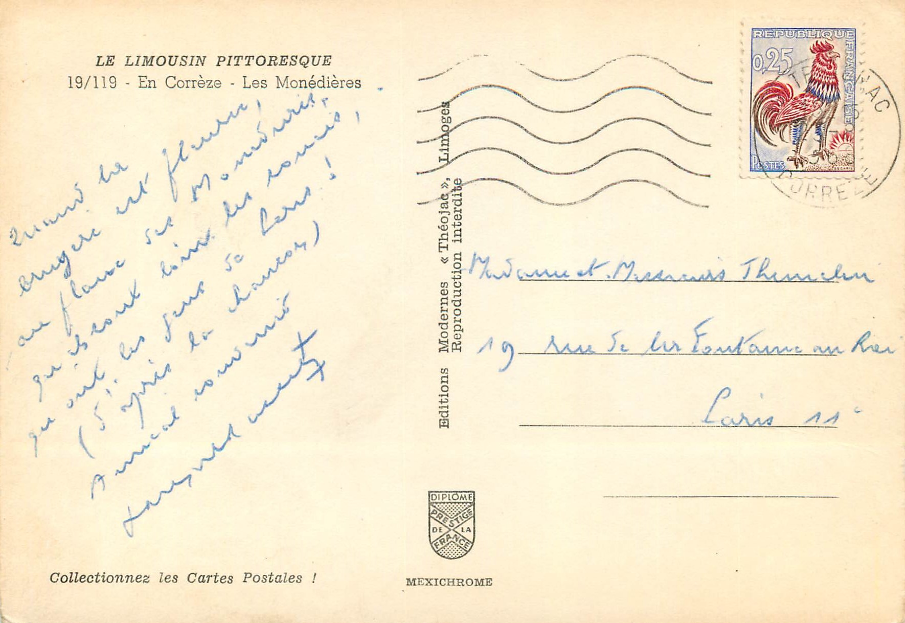 CPM en Correze les Monedieres le Limousin Pittoresque — Verso