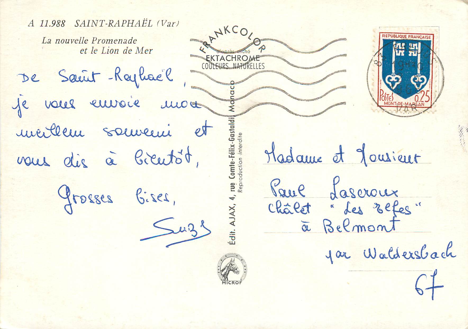 CPM Saint Raphael (Var) la Nouvelle Promenade et le Lion de Mer — Rückseite
