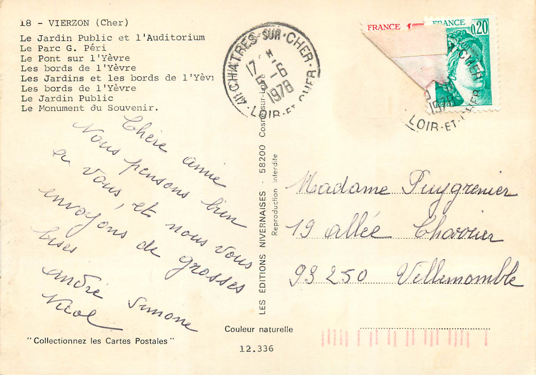 CPM Vierzon (Cher) le Jardin Public et l'Auditorium — Rückseite