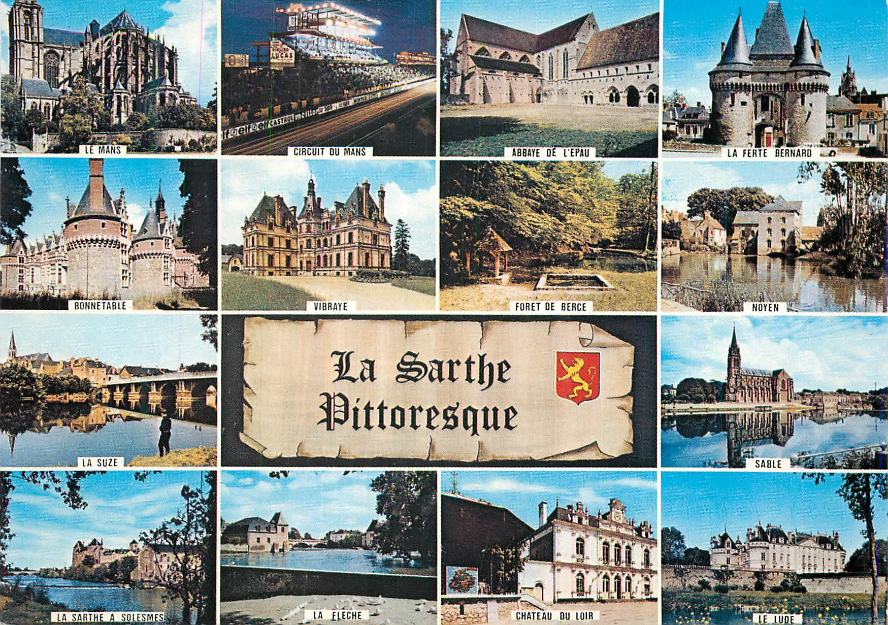 CPM Sarthe Pittoresque Le Mans Circuit du Mans Abbaye de l'Epau La Ferte Bernard