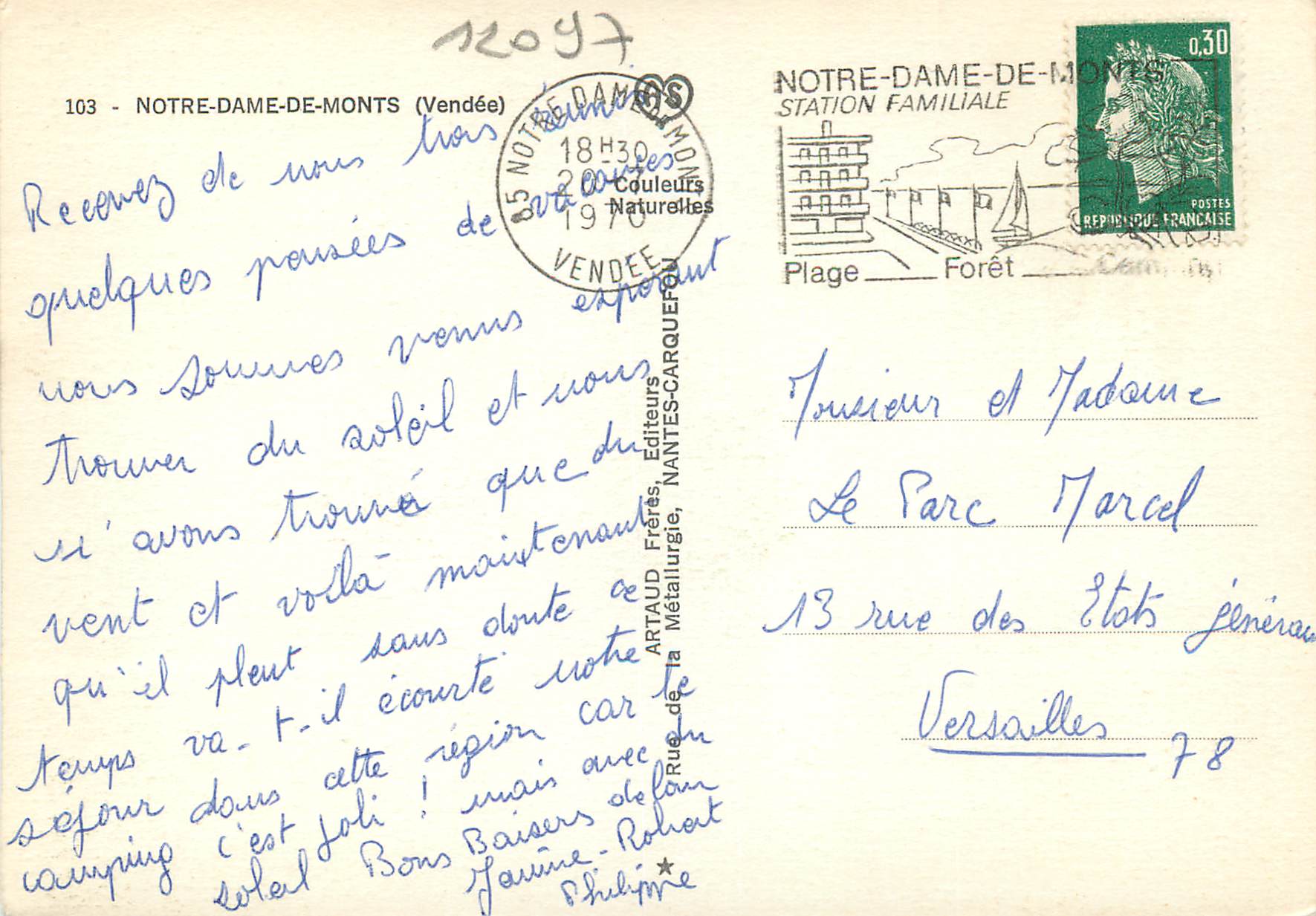 Notre-Dame-de-Monts — The Beach, Bourrine Vendéenne, Donkey Cart — Artaud Frères, Nantes — Back