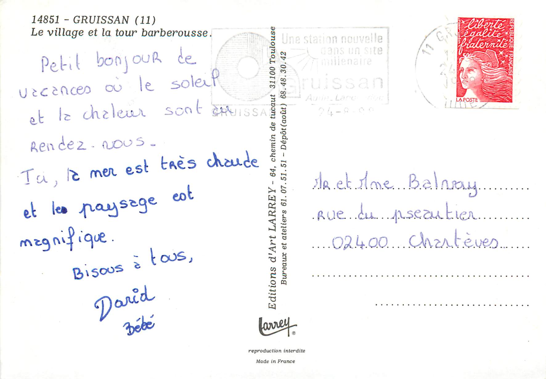 CPM Gruissan le Village et la Tour Barberousse — Rückseite