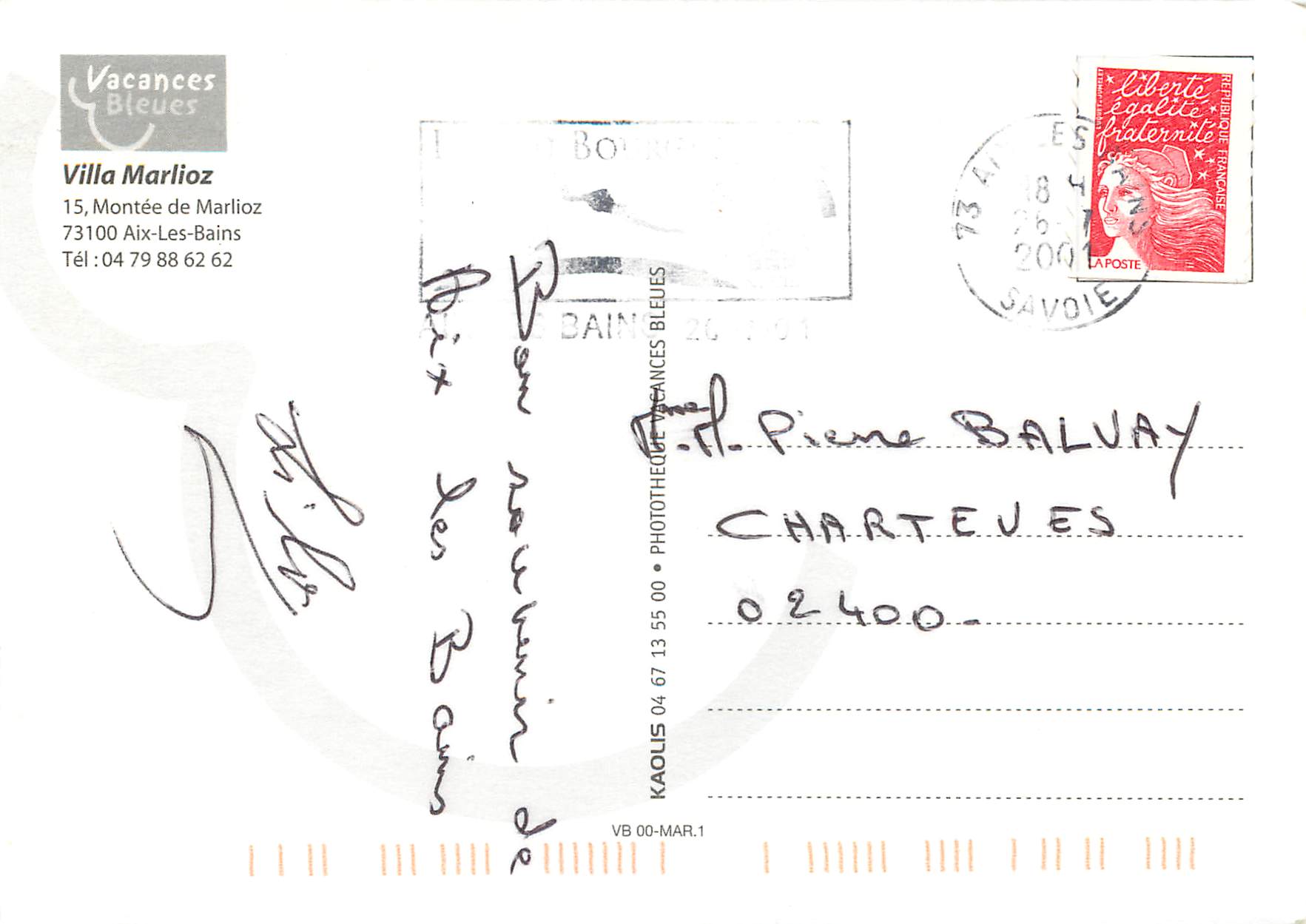 CPM Villa Marlioz Montee de Marlioz 73100 Aix les Bains — Verso