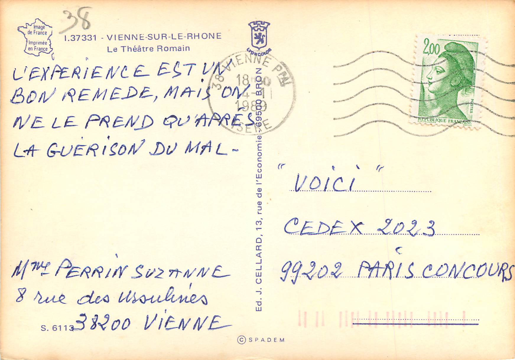 CPM Vienne sur le Rhone le Theatre Romain — Back